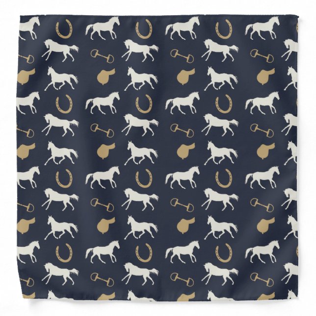 Gold and Ivory English Horses Pattern Bandana (Front)