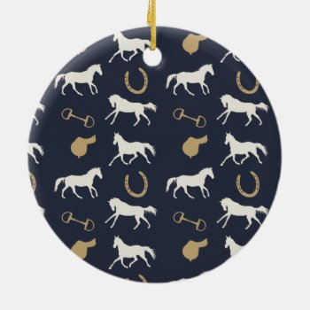 Gold And Ivory English Horses Pattern Ceramic Ornament by PaintingPony at Zazzle