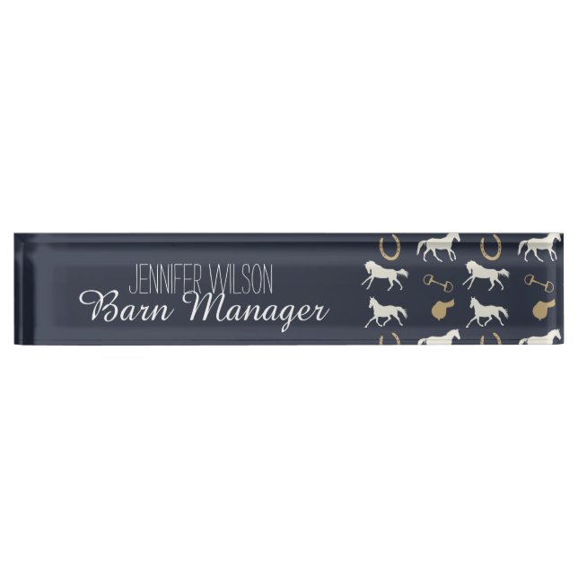 Gold and Ivory English Horses Pattern Desk Name Plate (Front)