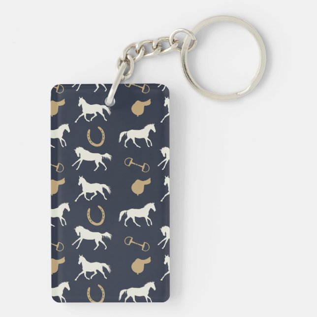 Gold and Ivory English Horses Pattern Keychain (Back)
