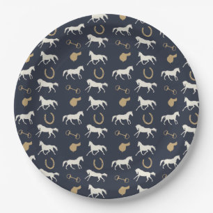 Gold and Ivory English Horses Pattern Paper Plates
