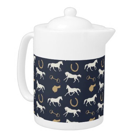 Gold And Ivory English Horses Pattern Teapot