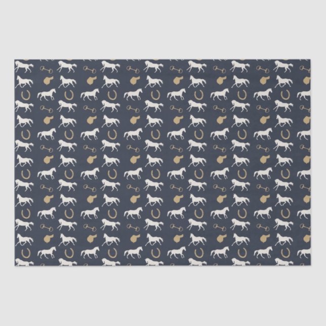 Gold and Ivory English Horses Pattern Tissue Paper (Front)