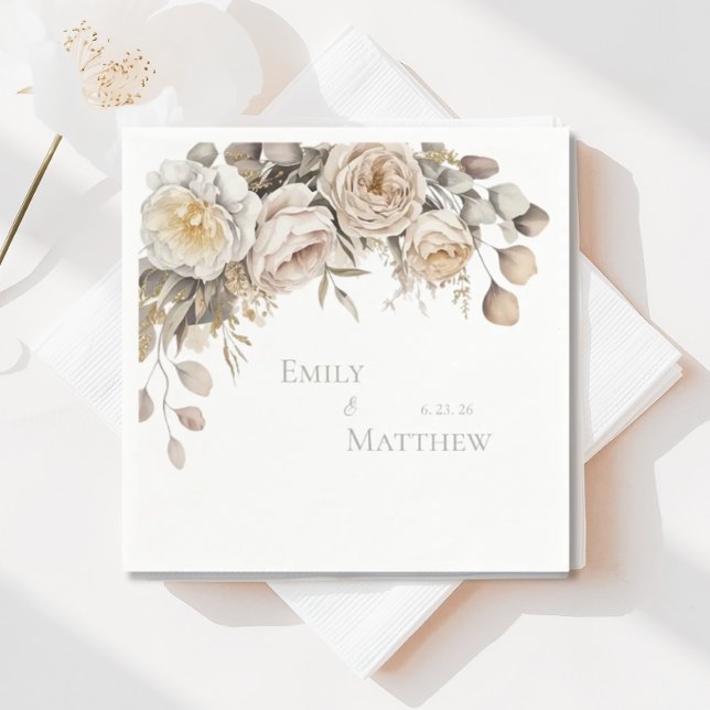 Gold And Ivory Floral Wedding Napkin (Creator Uploaded)