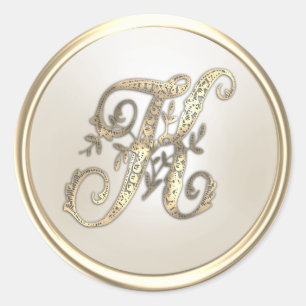 Gold and Ivory Ornate Initial Monogram K Classic Round Sticker