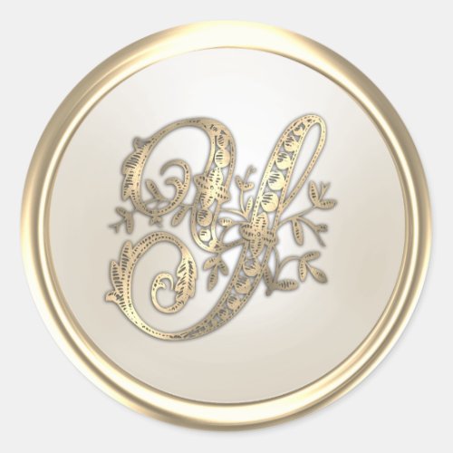 Gold and Ivory Ornate Initial Monogram Y Classic Round Sticker