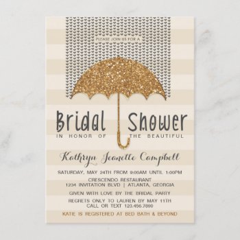 Gold And Ivory Umbrella & Hearts Bridal Shower Invitation by InvitationBlvd at Zazzle
