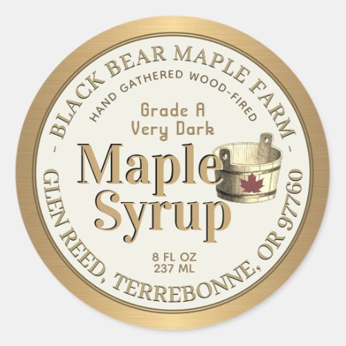 Gold and Ivory Wood Fired Maple Syrup with Bucket  Classic Round Sticker