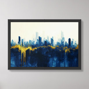 Gold and Lapis Lazuli City Panorama Framed Art