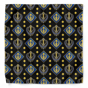 Gold and Lapis Lazuli Khanda symbol pattern Bandana