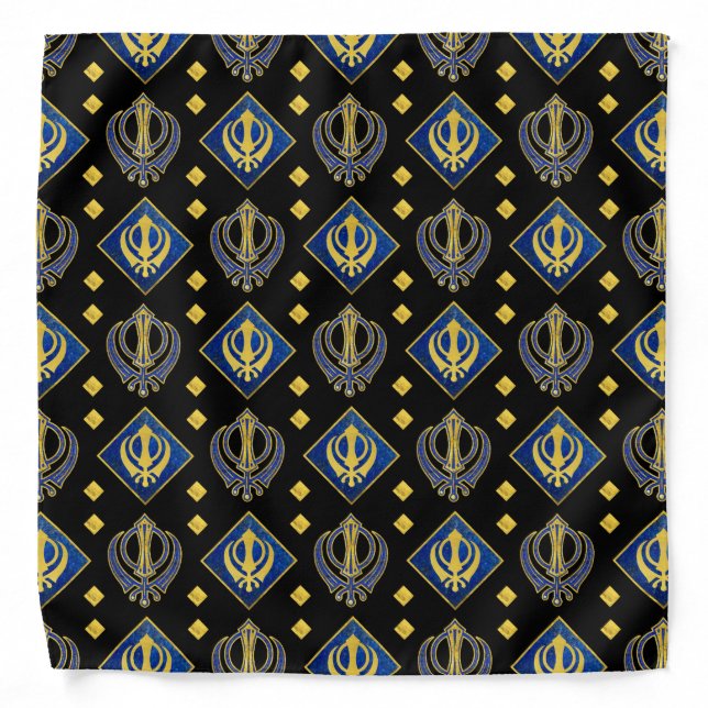 Gold and Lapis Lazuli Khanda symbol pattern Bandana (Front)