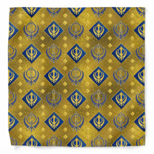 Gold and Lapis Lazuli Khanda symbol pattern Bandana