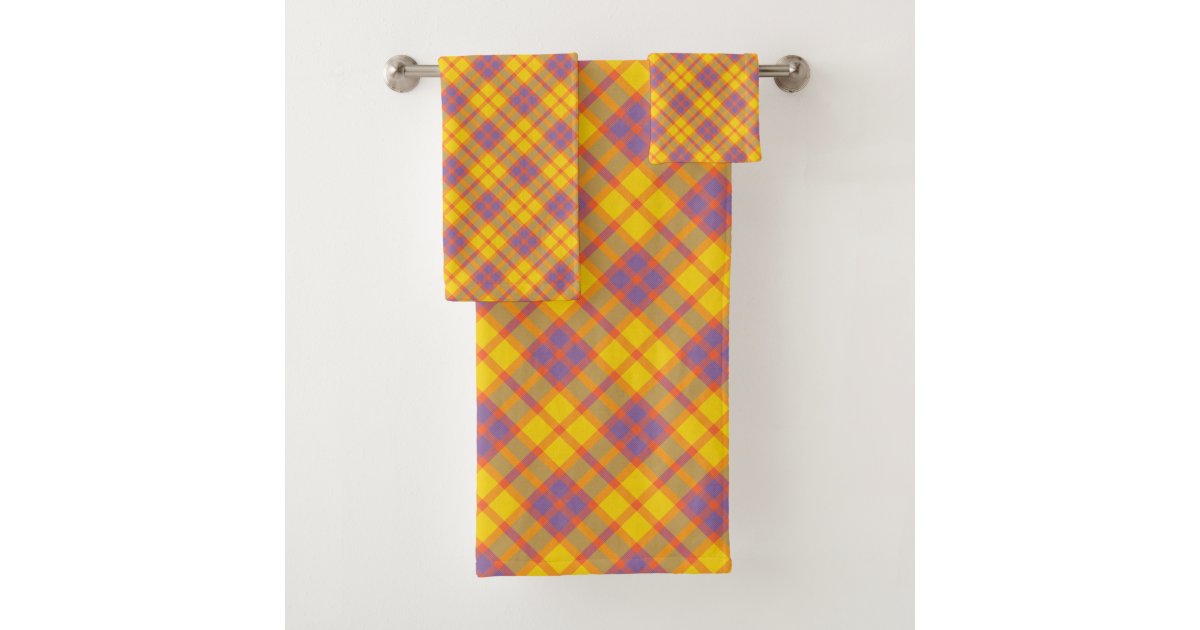 Gold and Lavender Plaid Bath Towel Set Zazzle