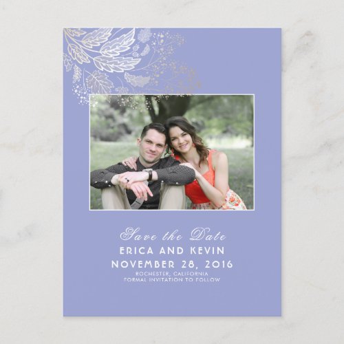 Gold and Lavender Purple Photo Save the Date Announcement Postcard - Lavender purple and gold effect baby's breath photo save the date postcards