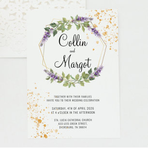Gold and Lavender Wedding Invitation