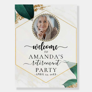 Gold and Leaves Photo Retirement Welcome Sign