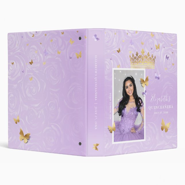 Gold and Light Purple Rose Photo Album Guestbook 3 Ring Binder (Background)