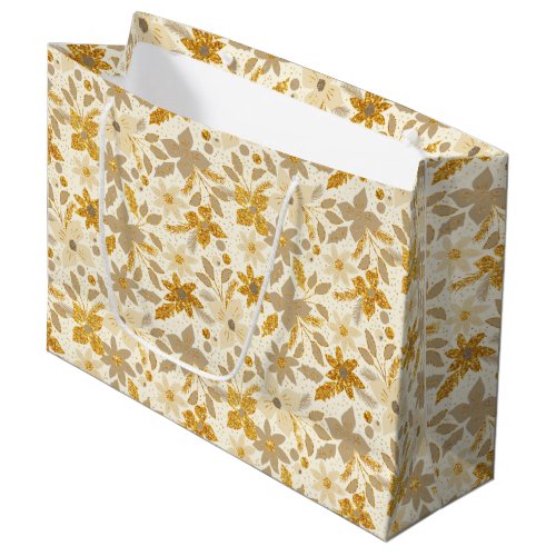 Gold and Light Yellow Christmas Poinsettia Flowers Large Gift Bag