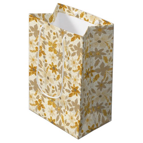 Gold and Light Yellow Christmas Poinsettia Flowers Medium Gift Bag