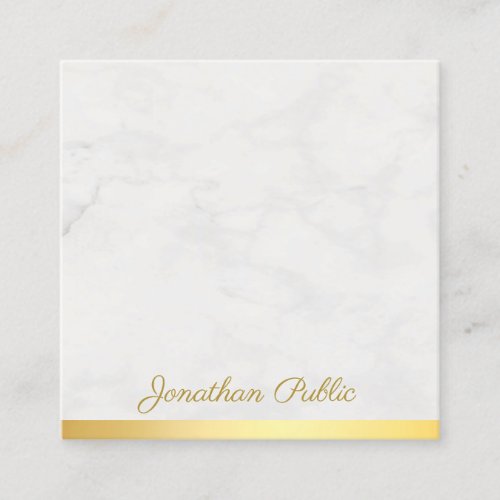 Gold And Marble Elegant Hand Script Text Luxurious Square Business Card