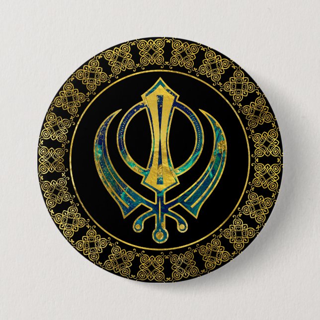 Gold and Marble Khanda symbol Button (Front)