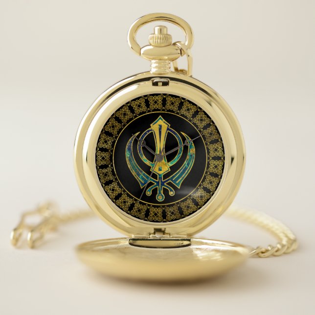 Gold and Marble Khanda symbol Pocket Watch (Inside)