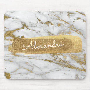 Gold and Marble with Gold Foil and Glitter Mouse Pad