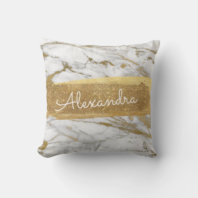 Gold and Marble with Gold Foil and Glitter Throw Pillow (Front)