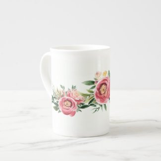 Gold and Mauve Rose Peony Trim Bone China Mug