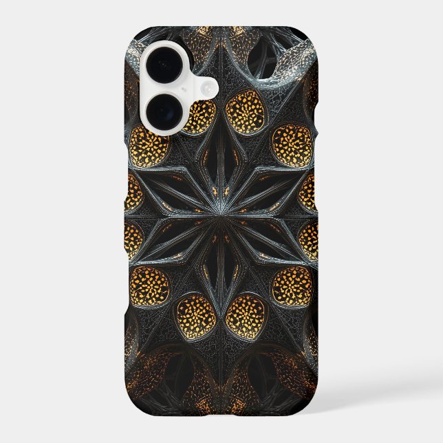 Gold and Midnight Blue Intricate Geometric Mandala iPhone Case (Back)