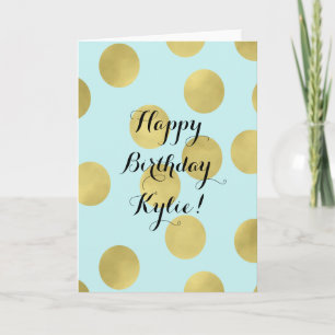 Gold and Mint Blue Dots Birthday Personalized Card