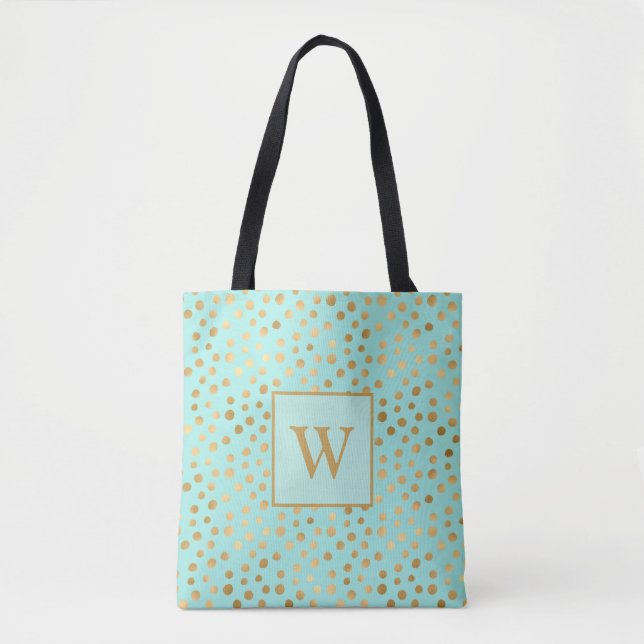 Gold and Mint Dots Tote Bag (Front)