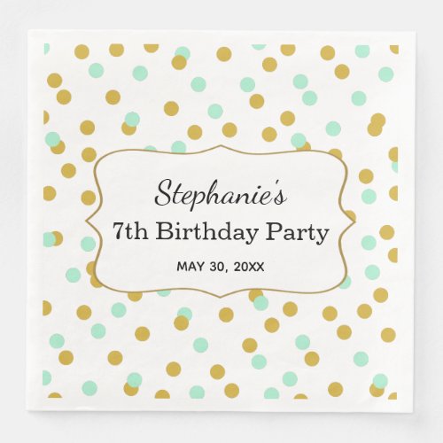 Gold and Mint Green Confetti Birthday Party Paper Dinner Napkins