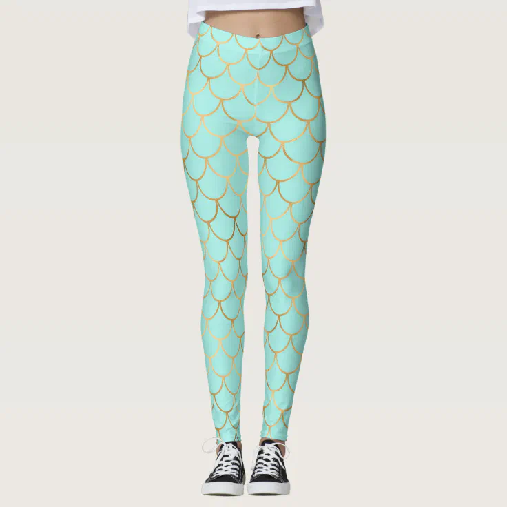 Gold and Mint Mermaid Scale Leggings 