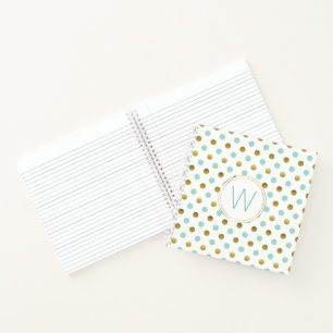 Gold and Mint Polka Dots Monogrammed Notebook