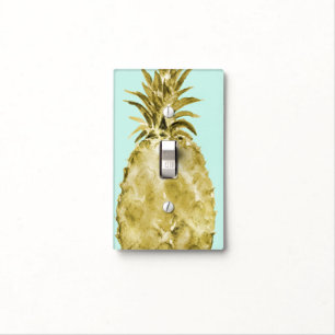 Gold and Mint Watercolor Pineapple Light Switch Cover