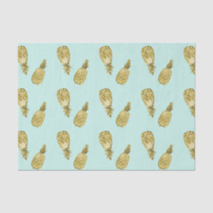 Gold and Mint Watercolor Pineapples Tissue Paper