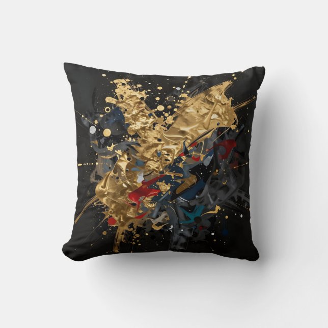 Gold And Navy Abstract Splash Modern Luxury Art Throw Pillow (Front)