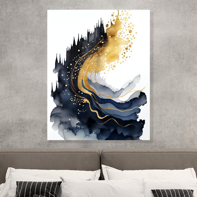 Gold and Navy Abstract Wave Wall Art Acrylic Photo Tile (Creator Uploaded)