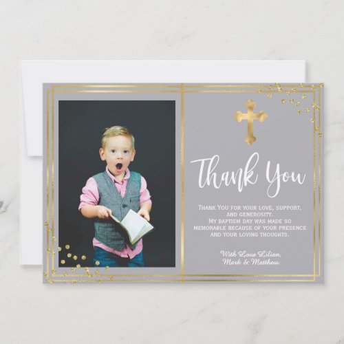 Gold and Navy Blue Baptism Thank You Cards