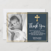 Gold and Navy Blue Baptism Thank You Cards