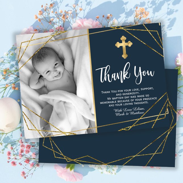 Gold and Navy Blue Baptism Thank You Cards (Creator Uploaded)