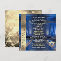 Gold and Navy Blue Bar Mitzvah Invitation