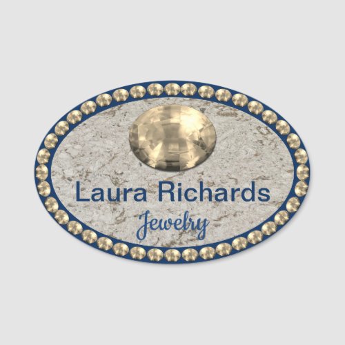 Gold and Navy Blue Bling NAME TAG