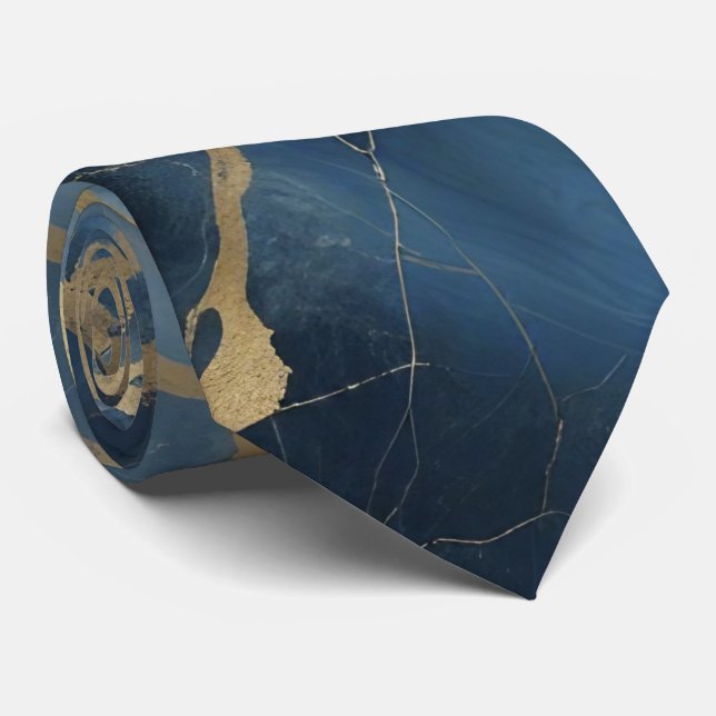 Gold and Navy Blue Chic Neck Tie (Rolled)