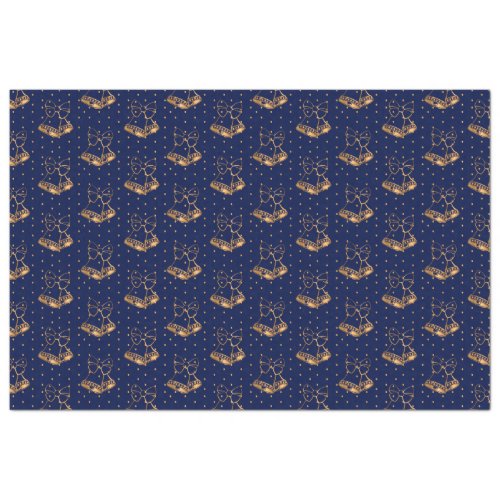 Gold and Navy Blue Christmas Bells Tissue Paper