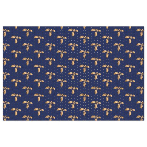 Gold and Navy Blue Christmas Holly Tissue Paper