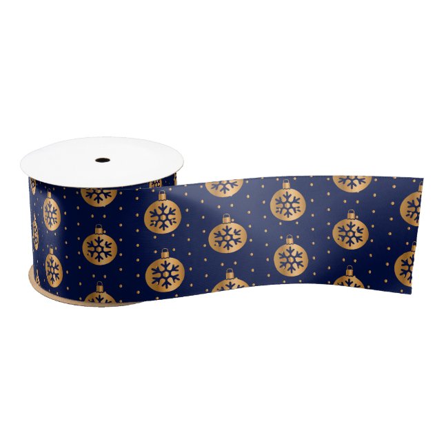 Gold and Navy Blue Christmas Ornaments Satin Ribbon (Spool)