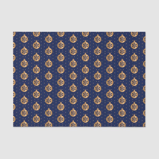 Gold and Navy Blue Christmas Ornaments Tissue Paper (Front)