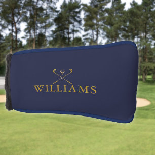 Gold And Navy Blue Custom Name Golf Clubs Head Cover